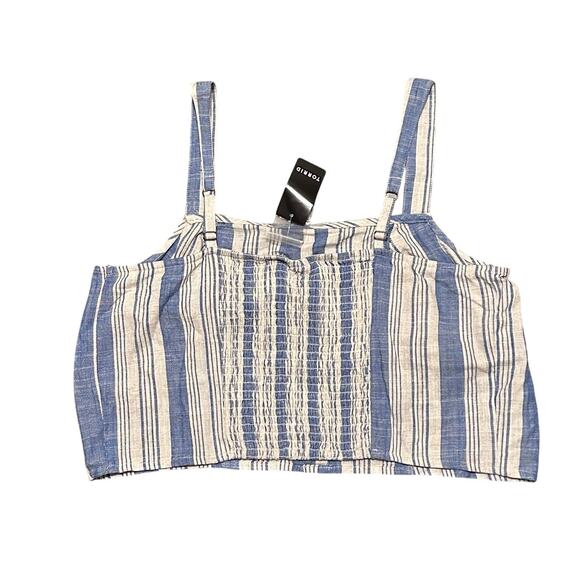 TORRID 1 Plus Size Linen Blend Button Crop Tank Top Beige & Blue Stripe, NWT - Picture 5 of 9